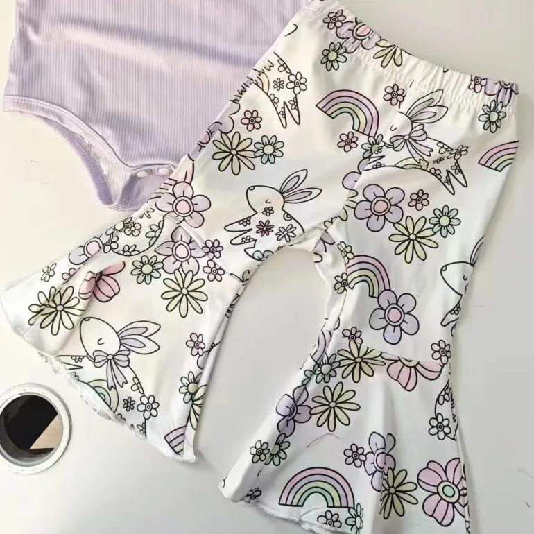 2 Pieces Set Baby Girls Easter Solid Color Tank Tops Flower And Cartoon Pants Wholesale 24030169