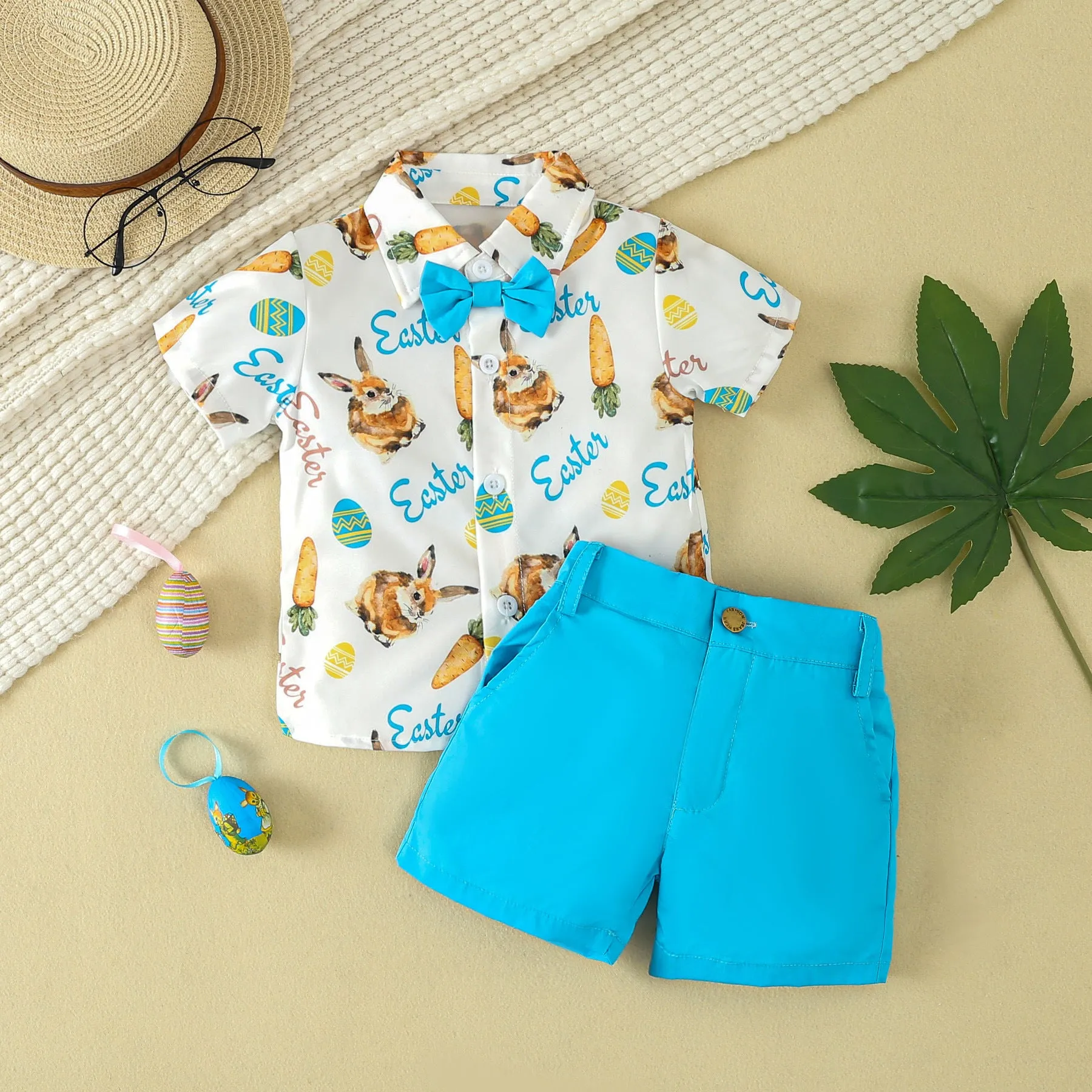 2 Pieces Set Baby Kid Boys Easter Letters Animals Tops And Solid Color Pants Wholesale 24030177