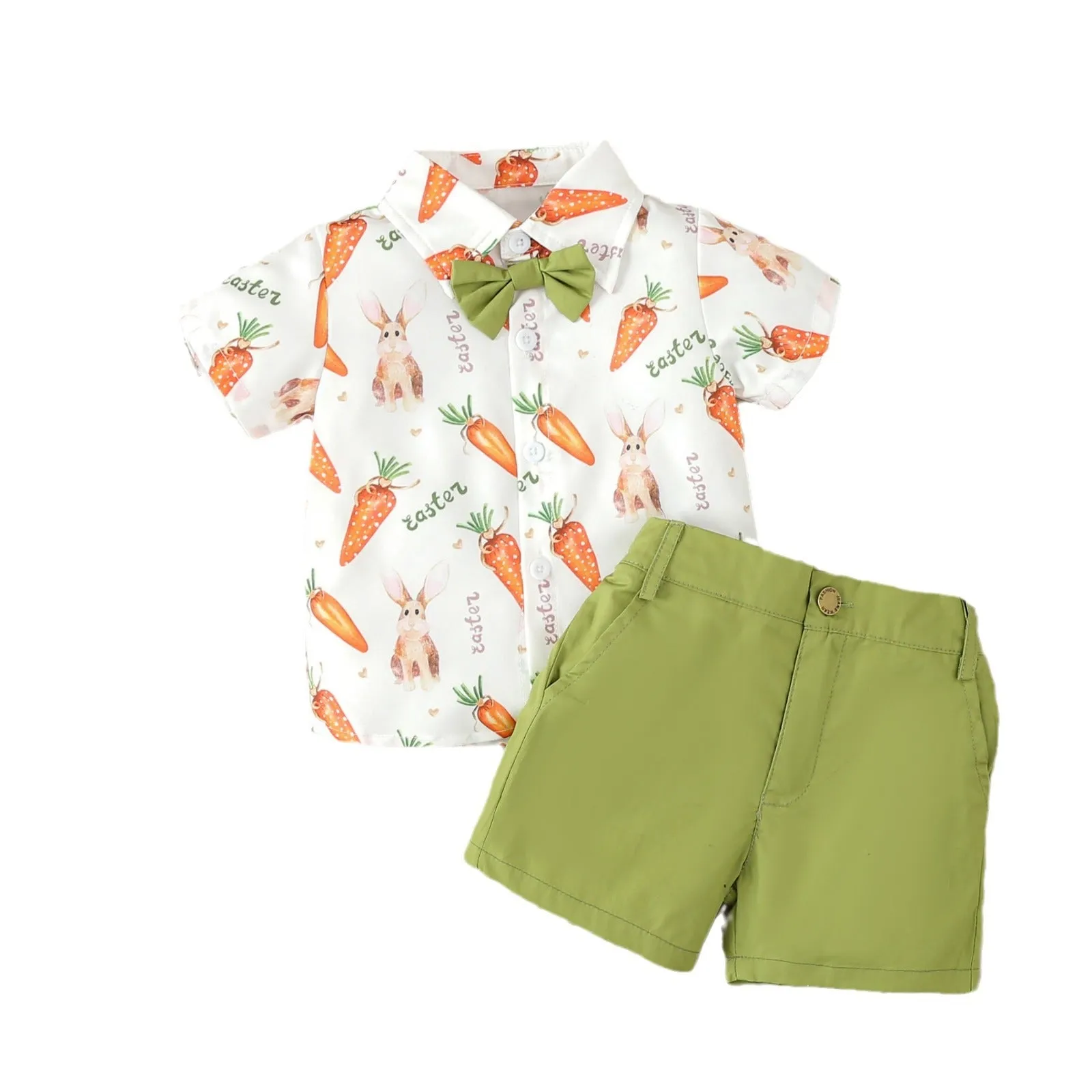 2 Pieces Set Baby Kid Boys Easter Letters Animals Tops And Solid Color Pants Wholesale 24030177