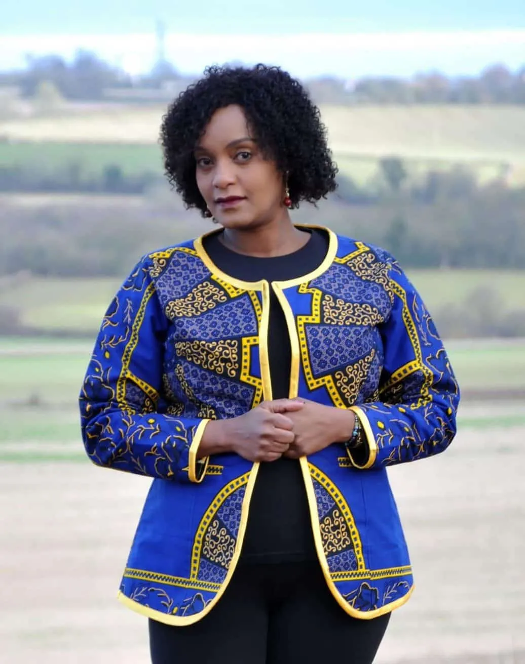 Akufo Blue & Gold Ankara Open Front Jacket - African Clothing Store | JT Aphrique