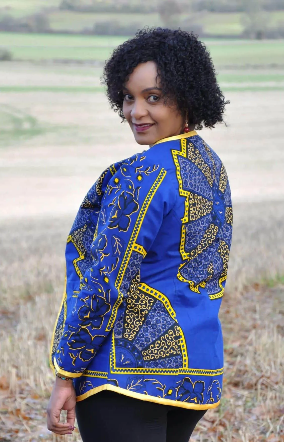 Akufo Blue & Gold Ankara Open Front Jacket - African Clothing Store | JT Aphrique