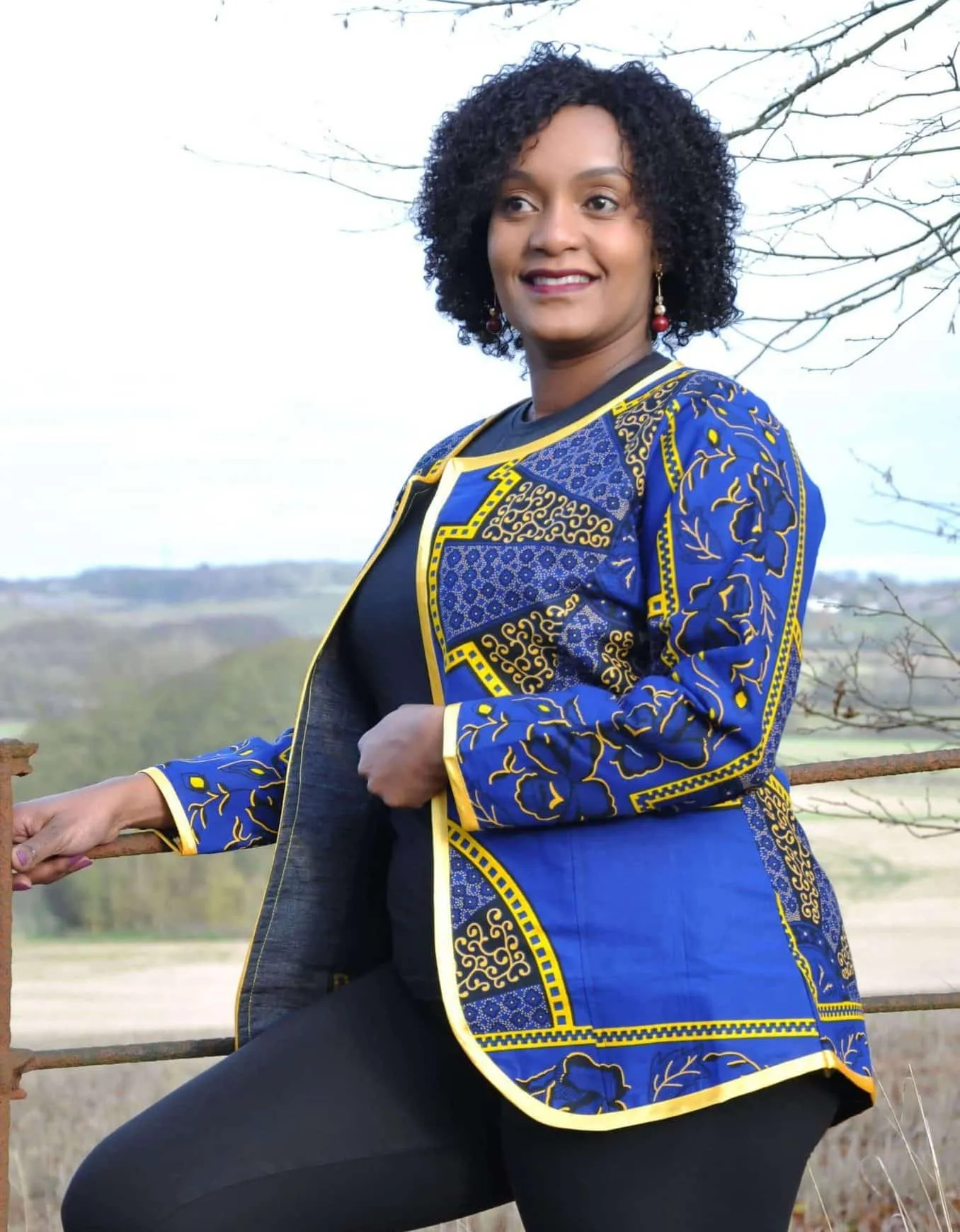 Akufo Blue & Gold Ankara Open Front Jacket - African Clothing Store | JT Aphrique