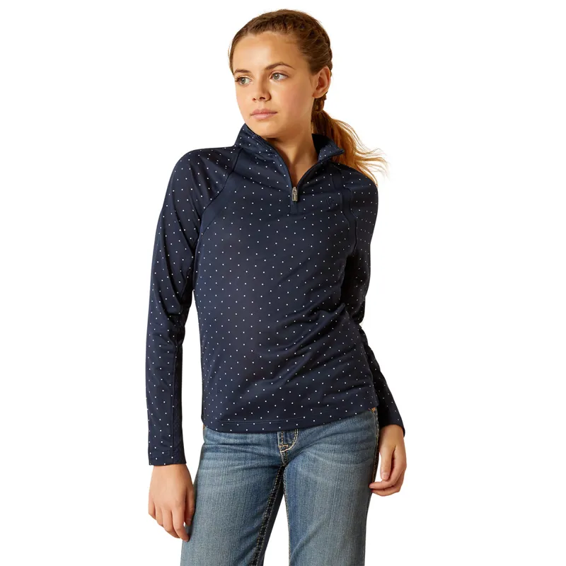 Ariat Sunstopper 3.0 Junior Girls Base Layer Top - Navy Dot