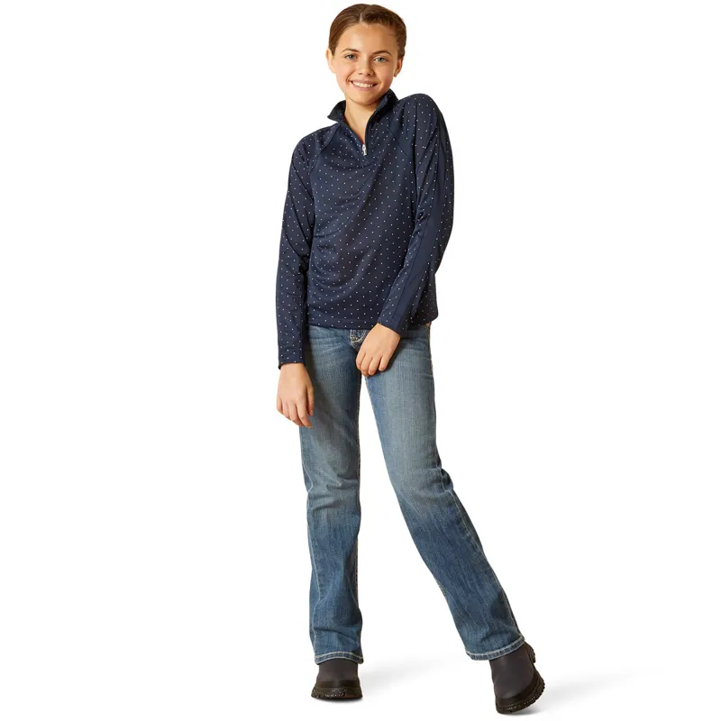 Ariat Sunstopper 3.0 Junior Girls Base Layer Top - Navy Dot