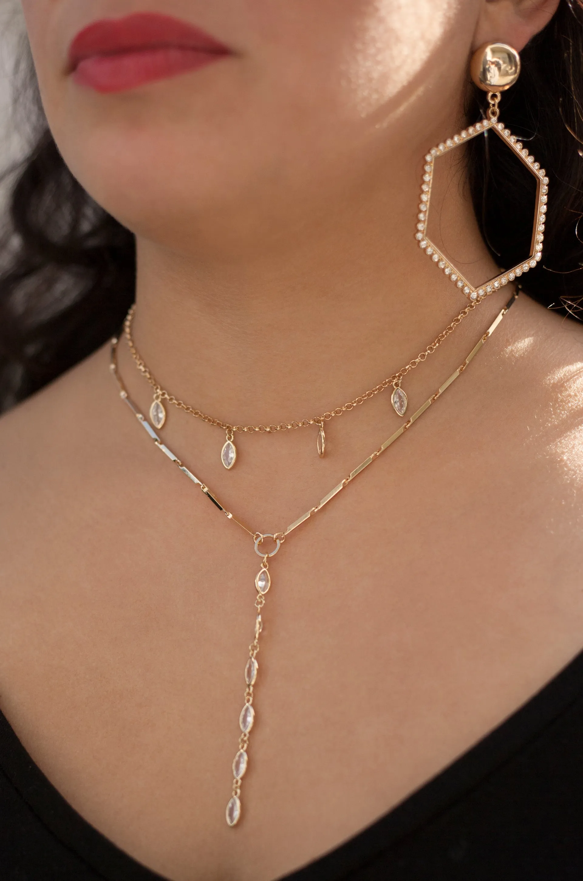 Ariella Glass Crystal Layered Lariat Necklace