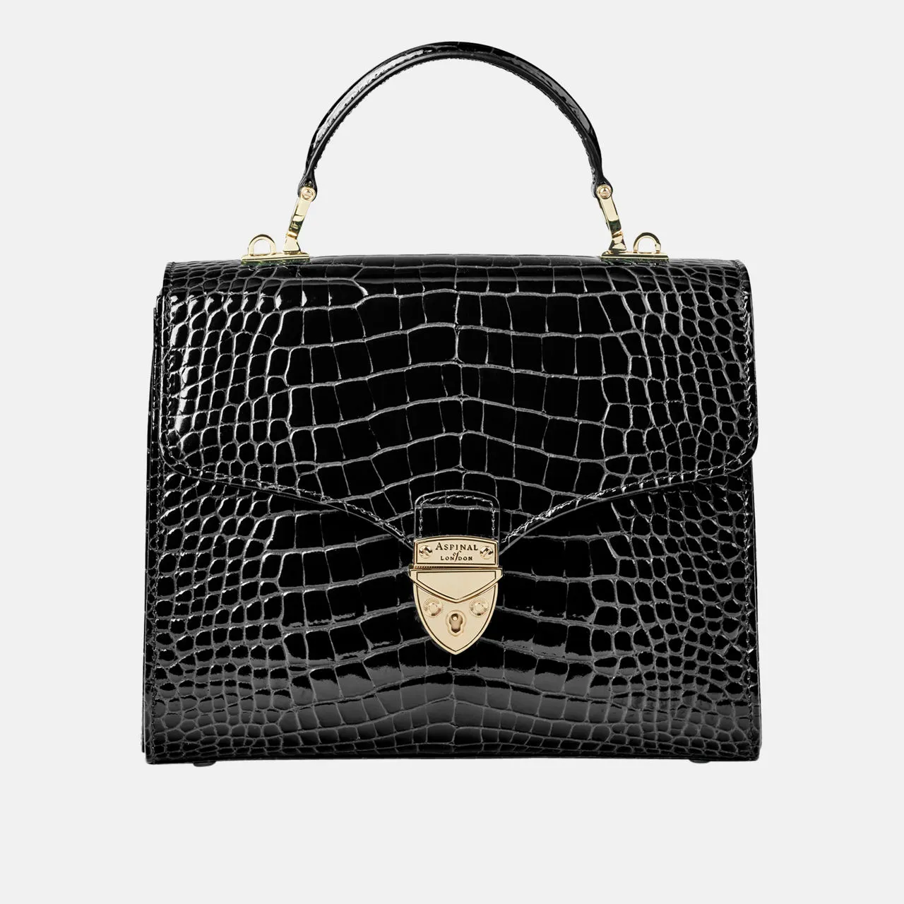 ASPINAL OF LONDON ONLINE EXCLUSIVE Mayfair® Patent-Croc Crossbody Bag - Black