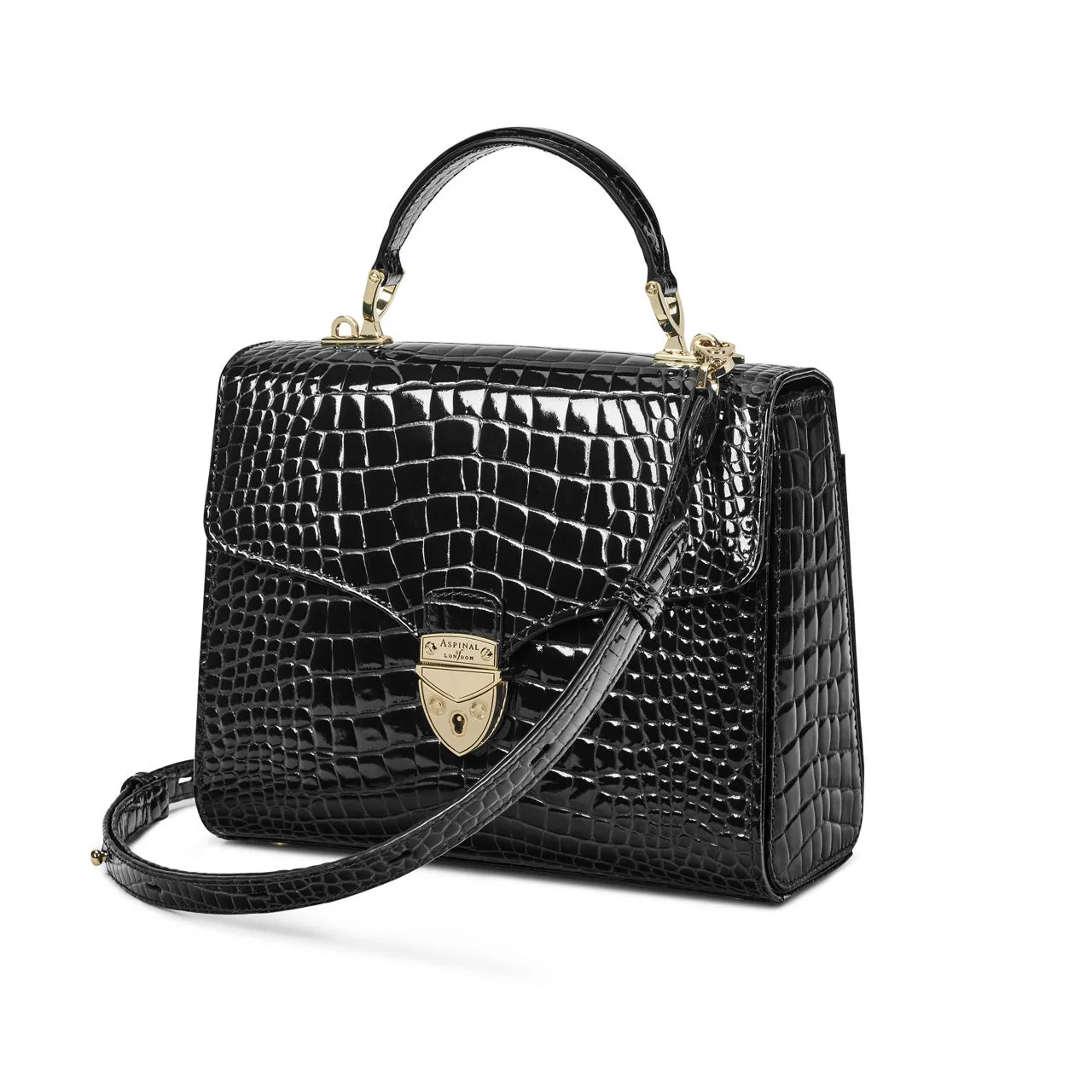 ASPINAL OF LONDON ONLINE EXCLUSIVE Mayfair® Patent-Croc Crossbody Bag - Black