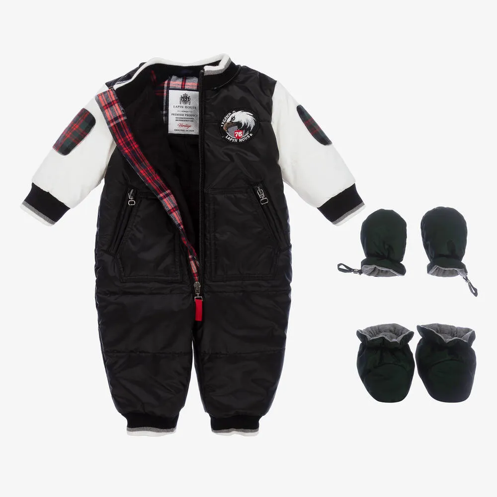 Baby Boys Black Hooded Snowsuit