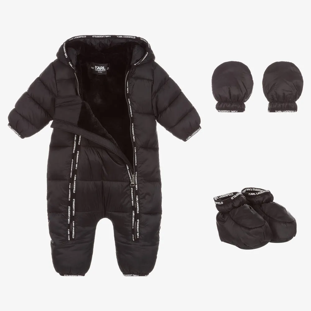 Baby Boys Black Logo Snowsuit