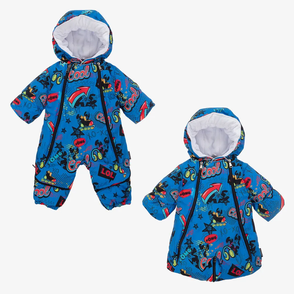 Baby Boys Blue Graphic Snowsuit