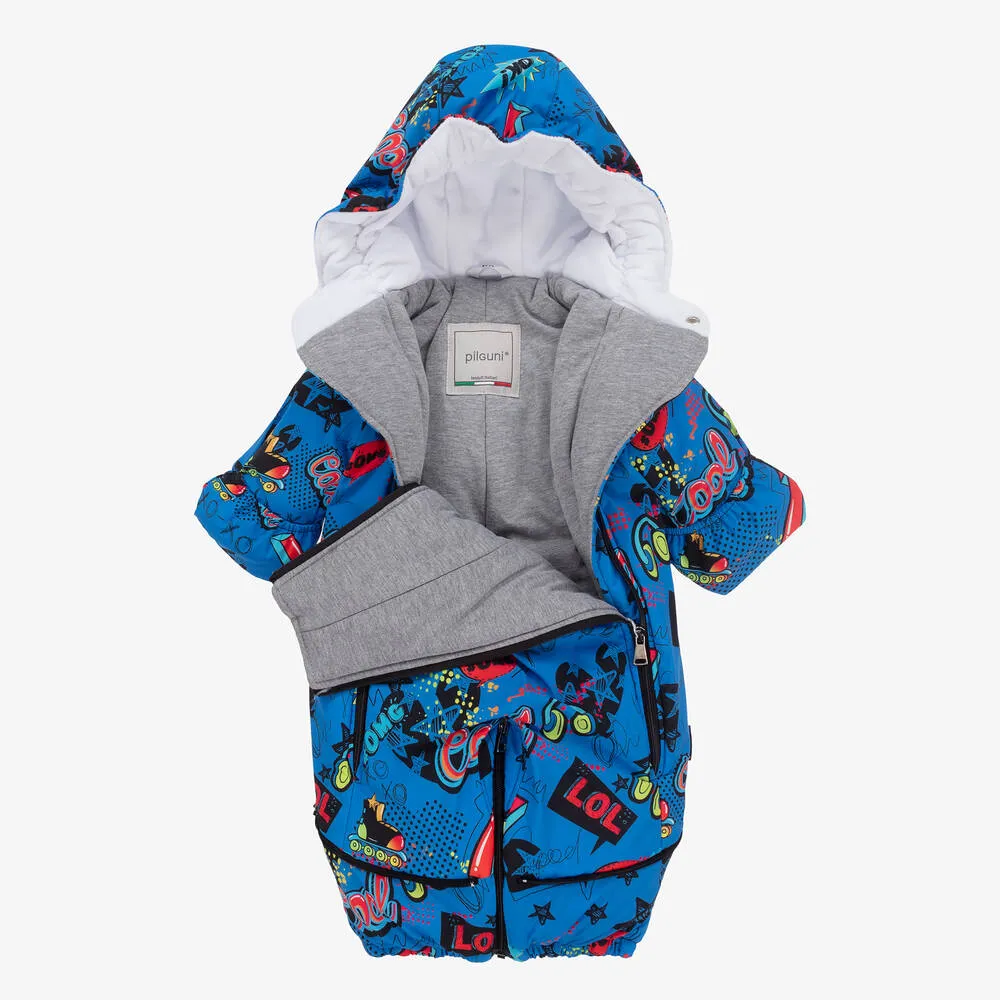 Baby Boys Blue Graphic Snowsuit