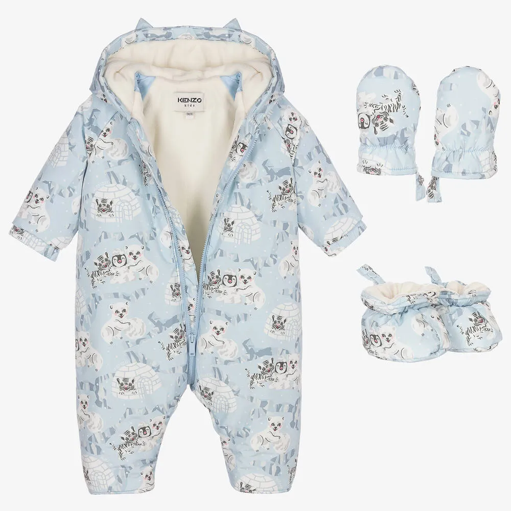 Baby Boys Blue Logo Snowsuit