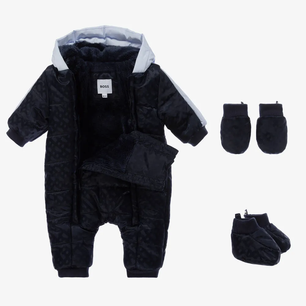 Baby Boys Dark Blue Monogram Snowsuit