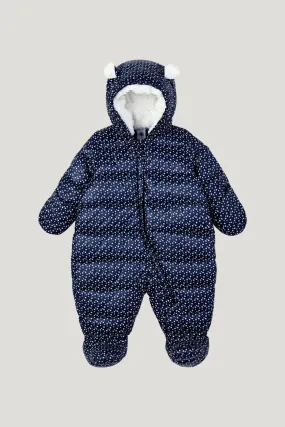 Baby Boy's Navy With Little Star Printed Hooded Snowuit