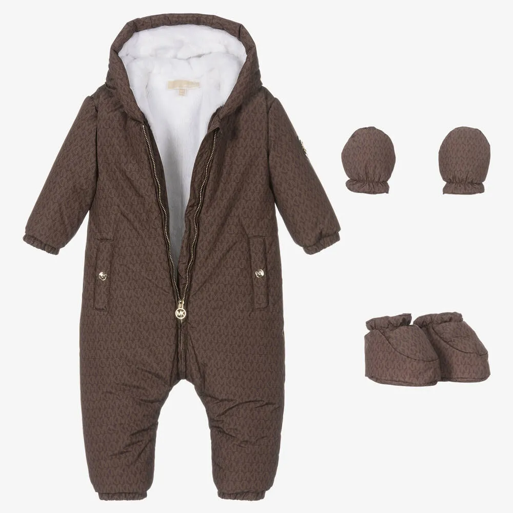 Baby Girls Brown MK Logo Snowsuit