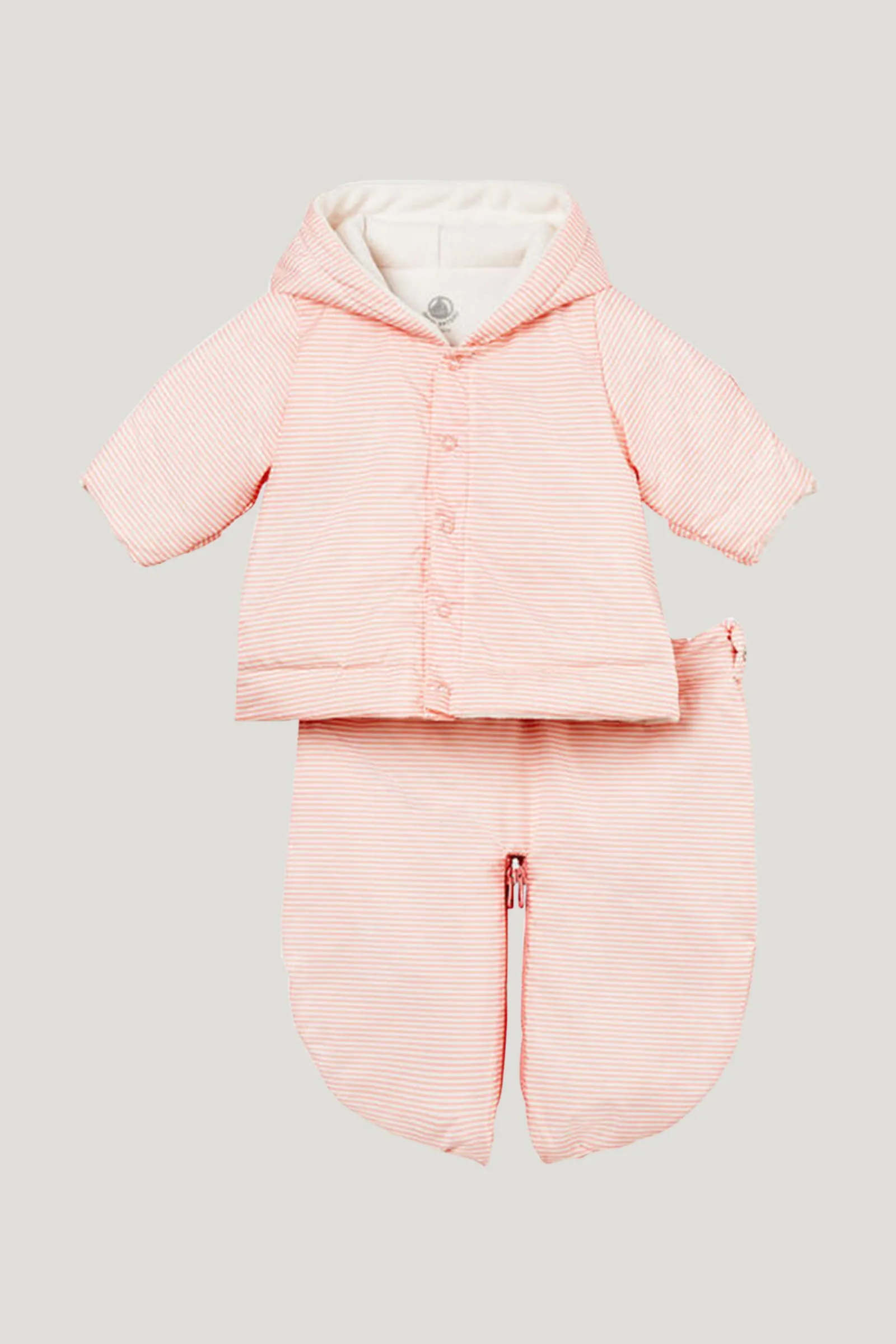 Baby Girl's White & Coral Stripes Snowsuit Set