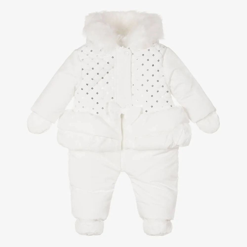 Baby Girls White Snowsuit