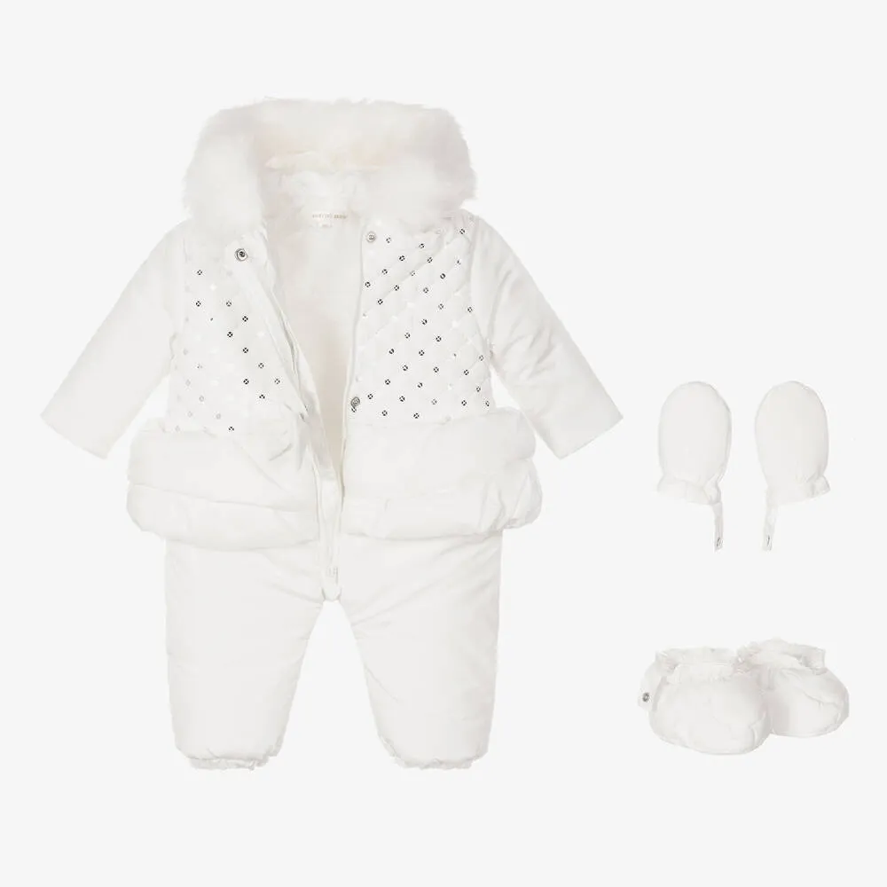 Baby Girls White Snowsuit