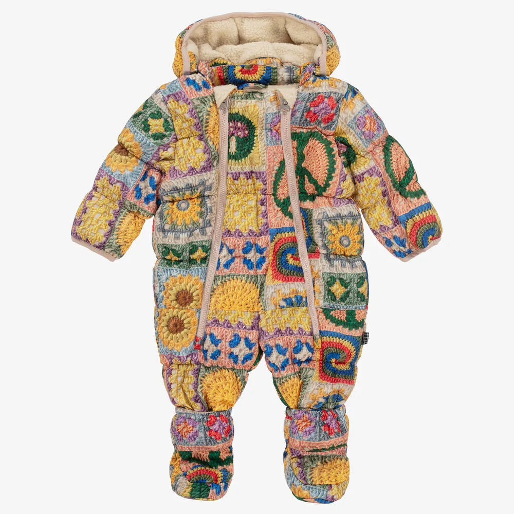 Baby Girls Yellow Crochet Print Snowsuit