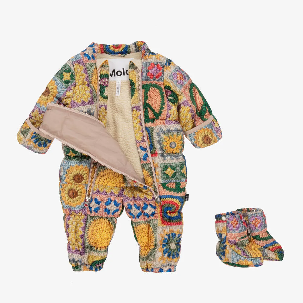 Baby Girls Yellow Crochet Print Snowsuit