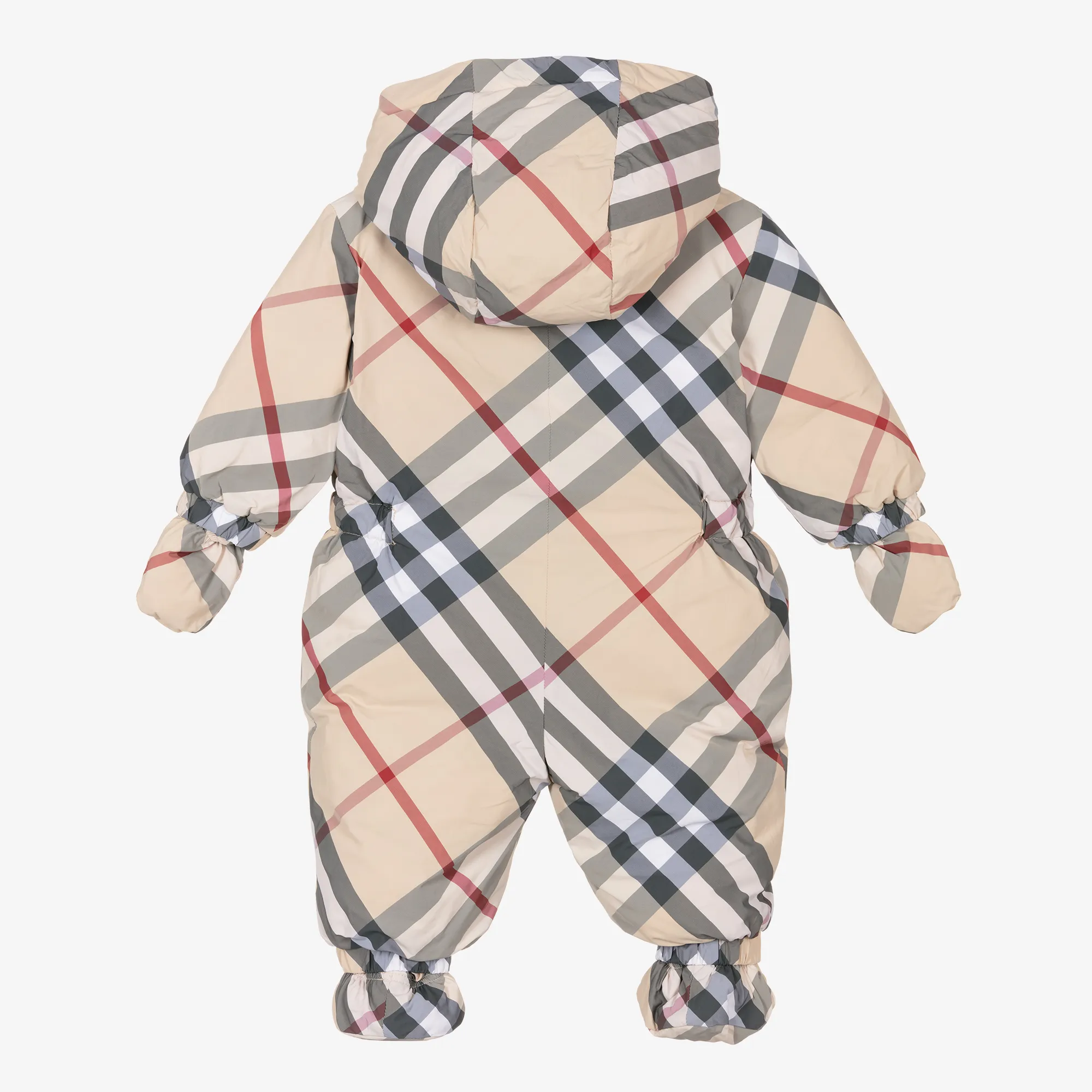 Beige Check Down Padded Baby Snowsuit