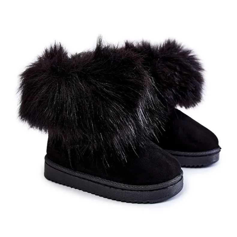 Black Ariana Children's Snow Boots With Fur