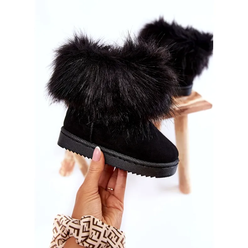 Black Ariana Children's Snow Boots With Fur