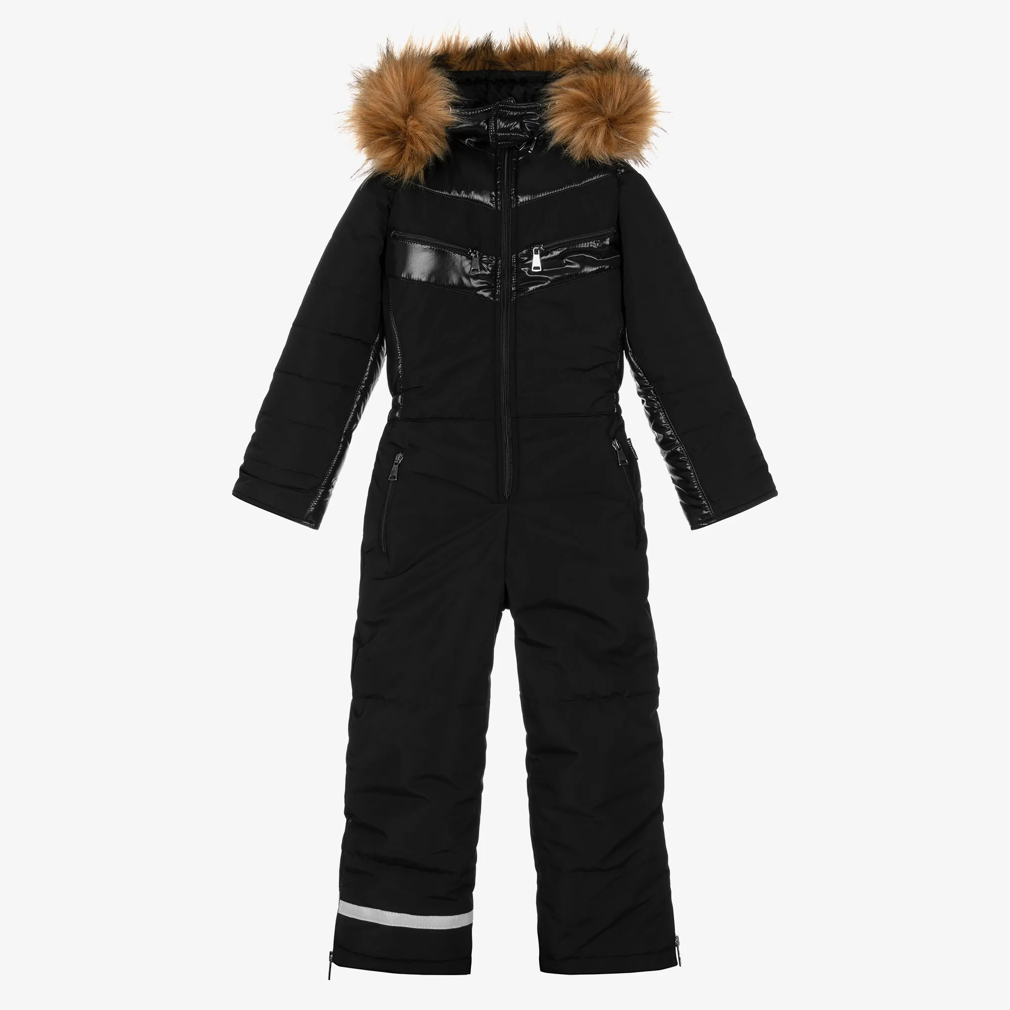 Black Padded Hooded Snowsuit 