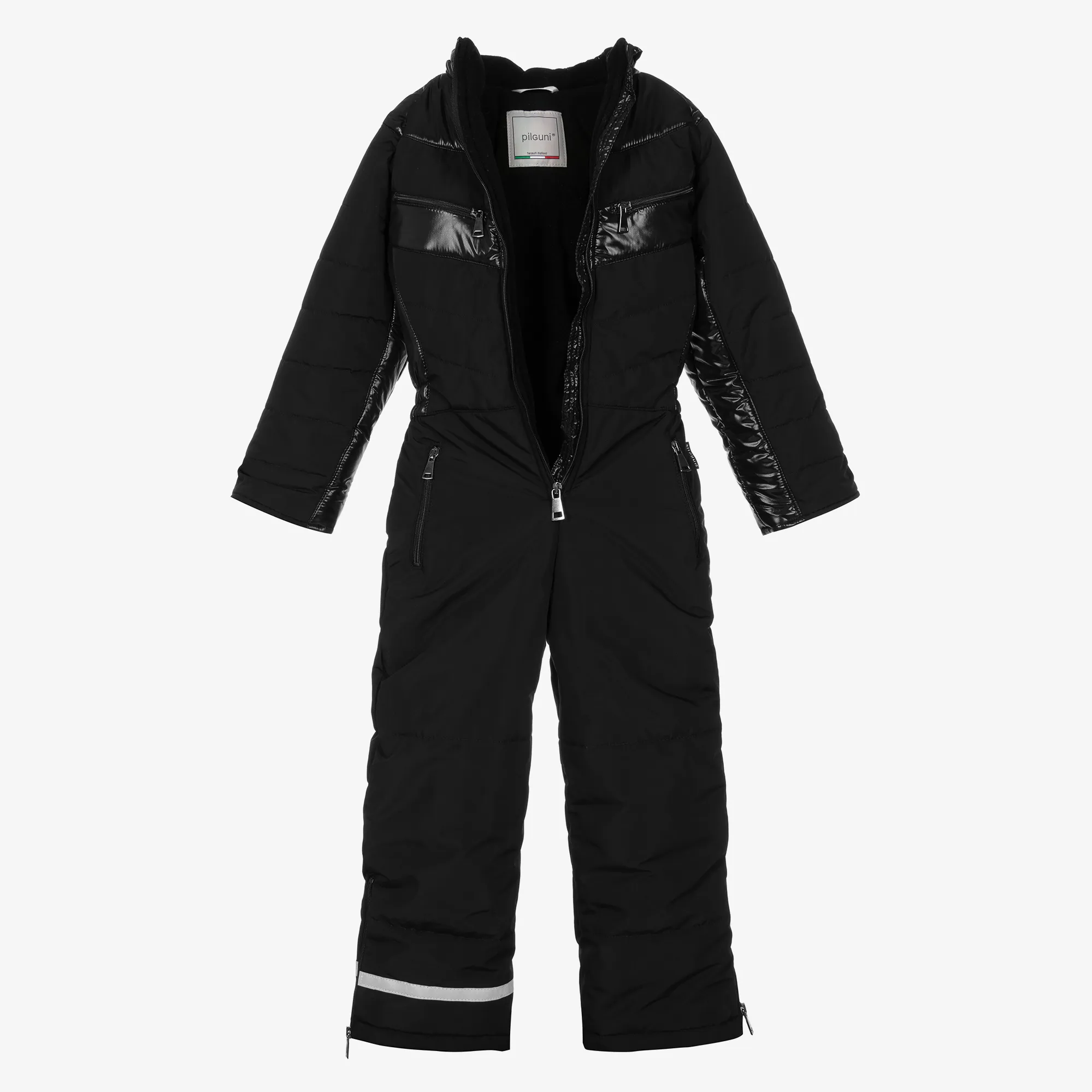 Black Padded Hooded Snowsuit 