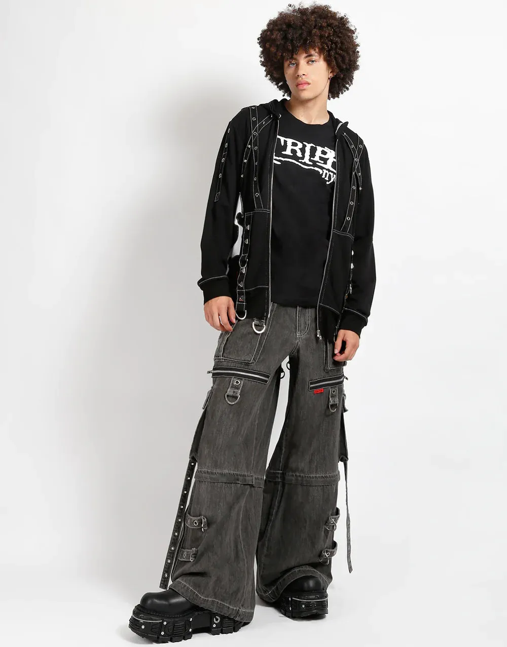 Black Wash Denim X-Strap Pant