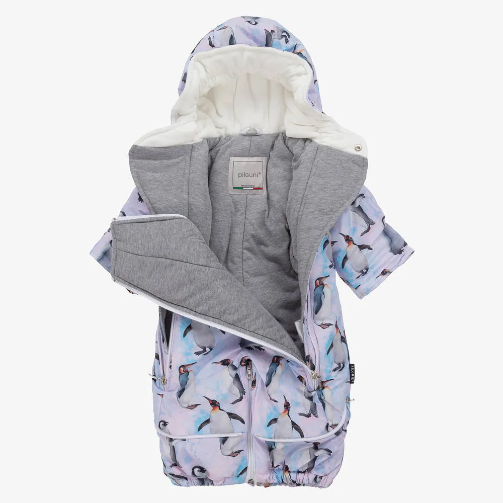 Blue & Pink Penguin Baby Snowsuit