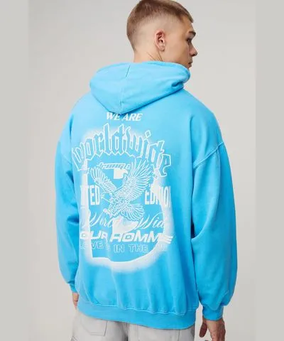 boohoo Mens Oversized Worldwide Eagle Graphic Washed Hoodie