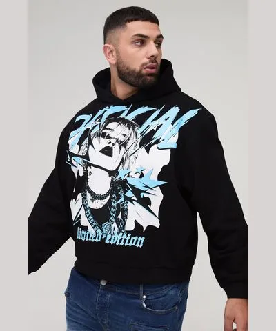 boohoo Mens Plus Oversized Boxy Official Tour Large Scale Print Hoodie