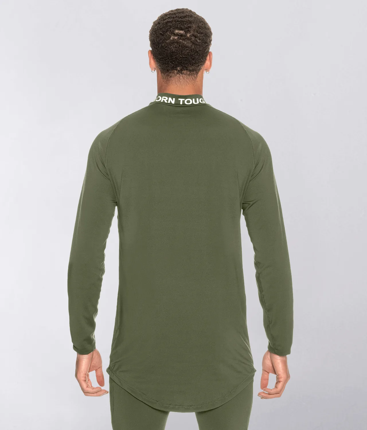 Born Tough Mock Neck Long Sleeve Base Layer Running Shirt For Men Military Green