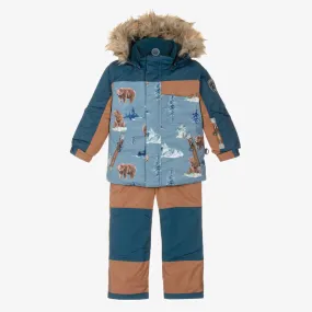 Boys Blue & Brown Bear Snowsuit Set