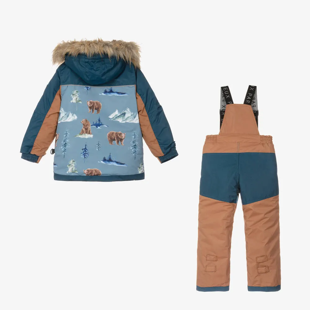 Boys Blue & Brown Bear Snowsuit Set