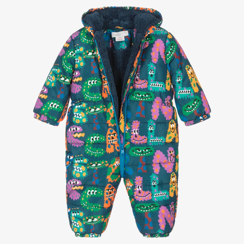 Boys Blue Fleece-Lined Monster Snowsuit