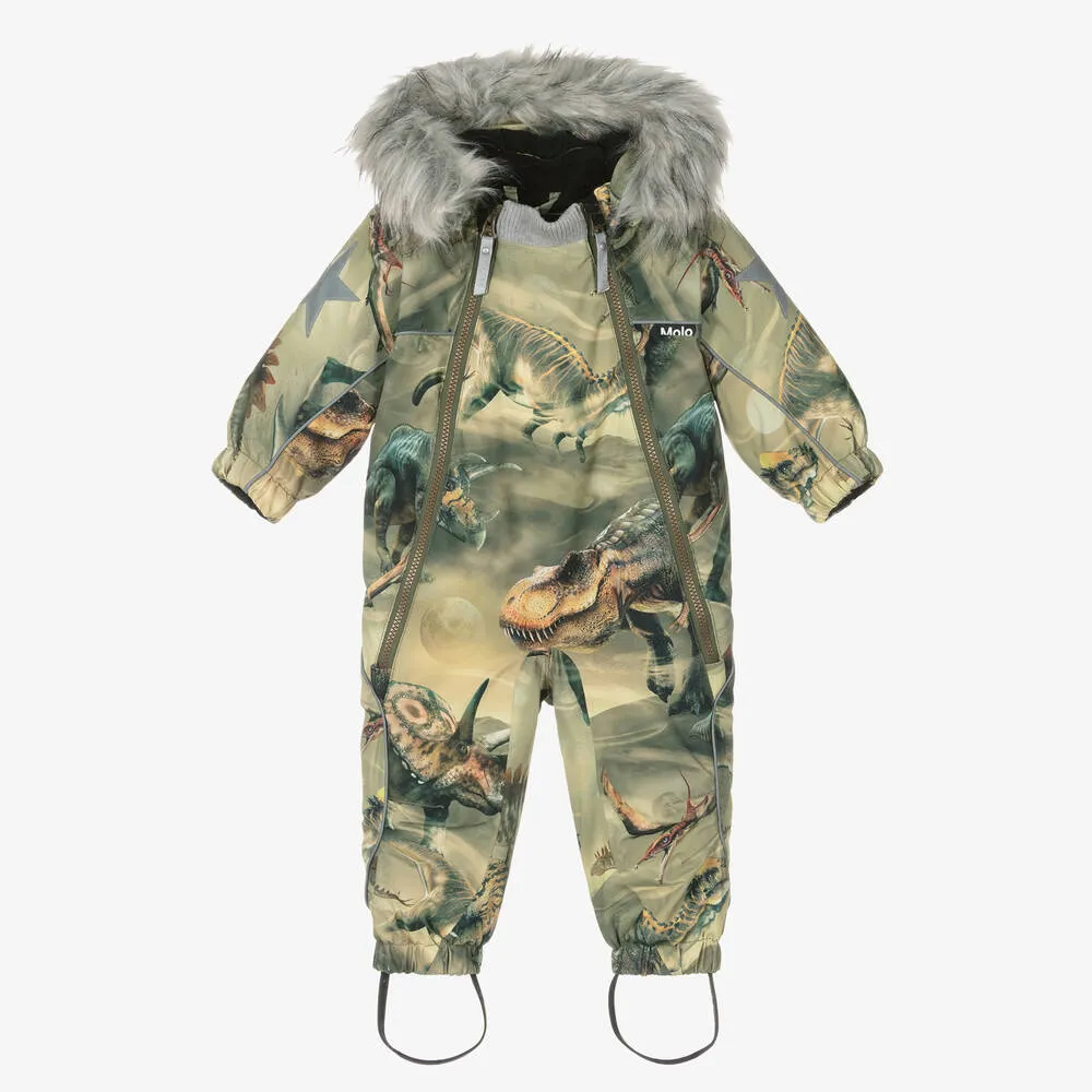 Boys Green Dinosaur Snowsuit