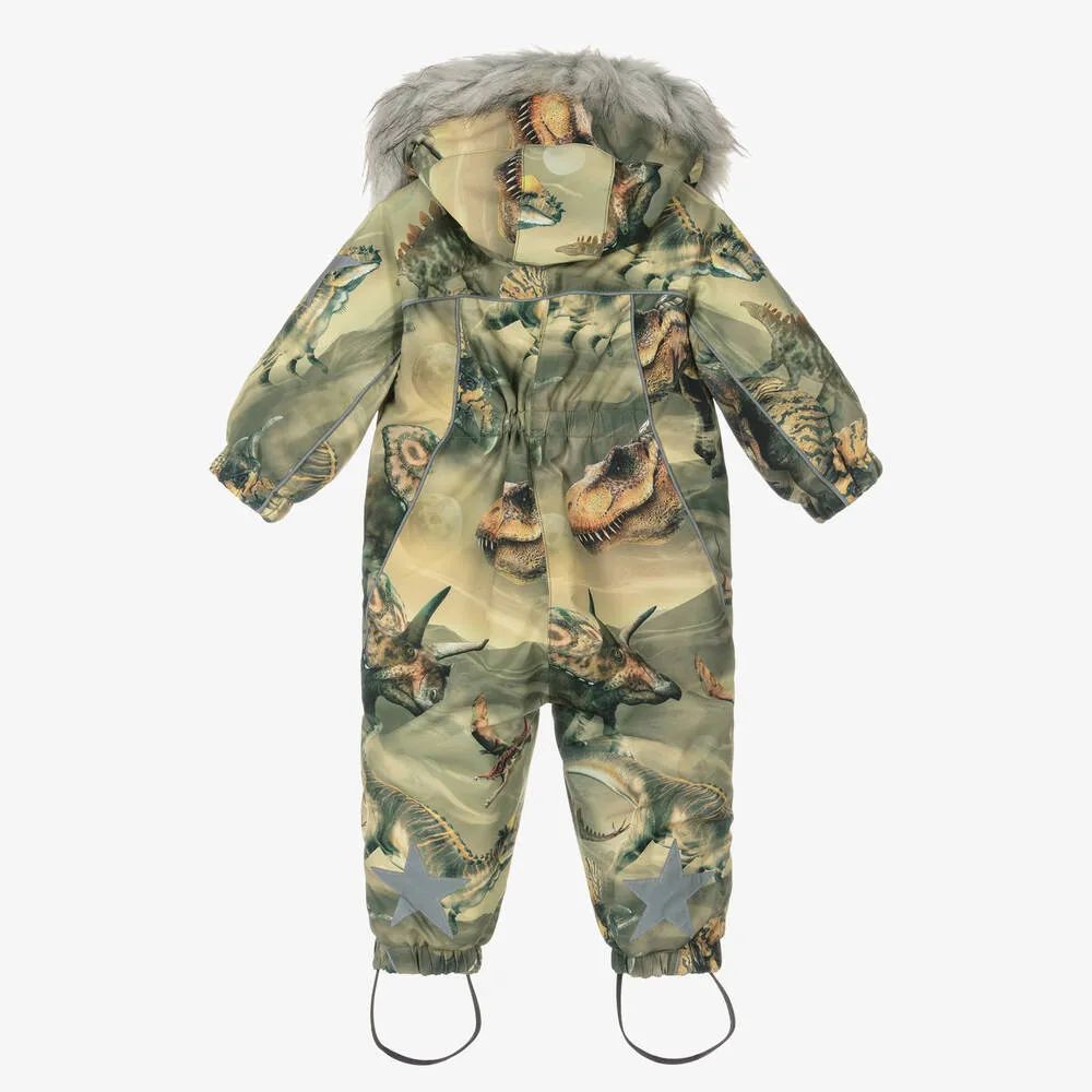 Boys Green Dinosaur Snowsuit