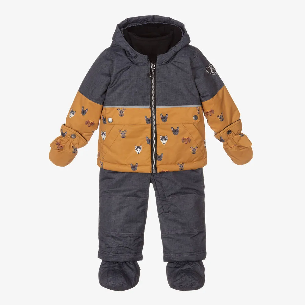 Boys Grey Puppy Snowsuit Set