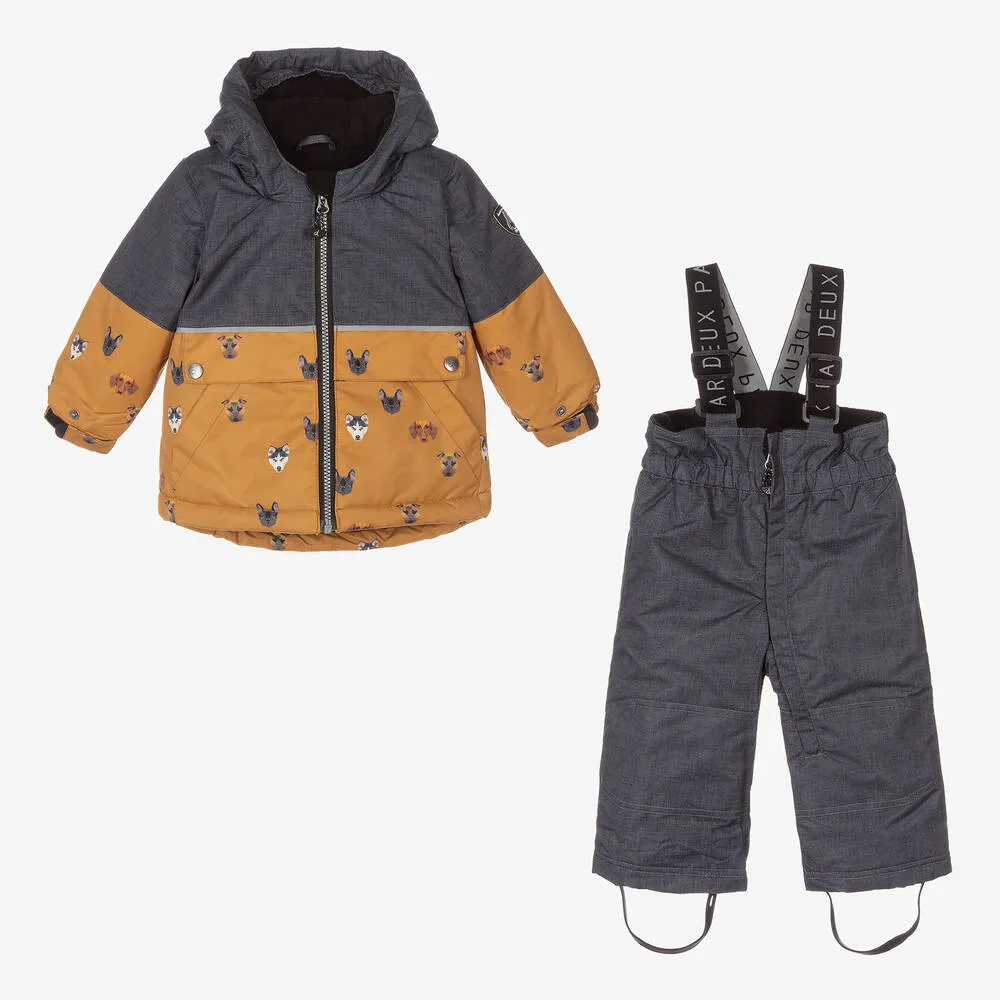 Boys Grey Puppy Snowsuit Set