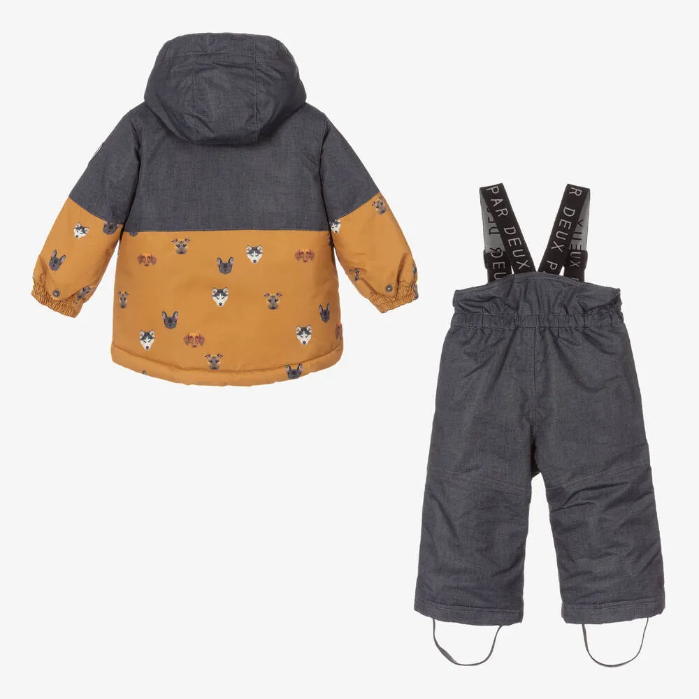 Boys Grey Puppy Snowsuit Set