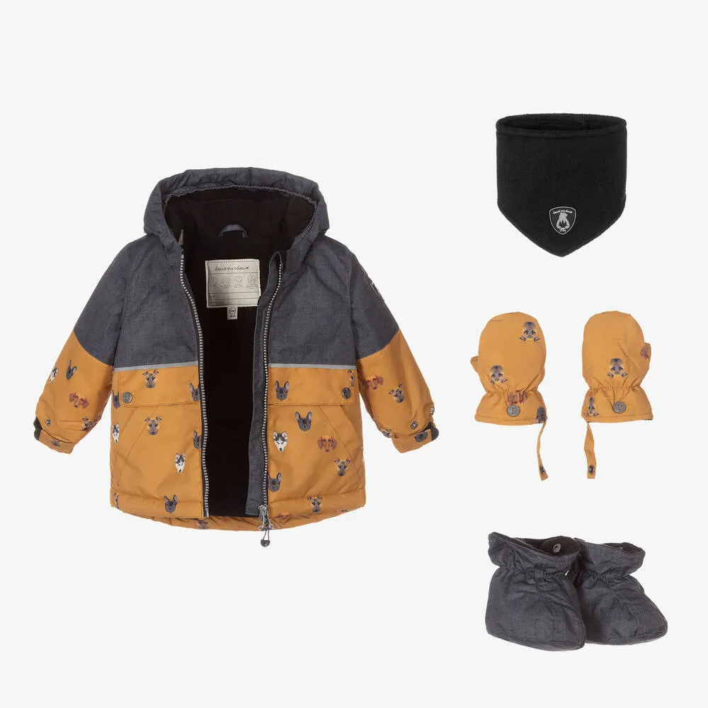 Boys Grey Puppy Snowsuit Set