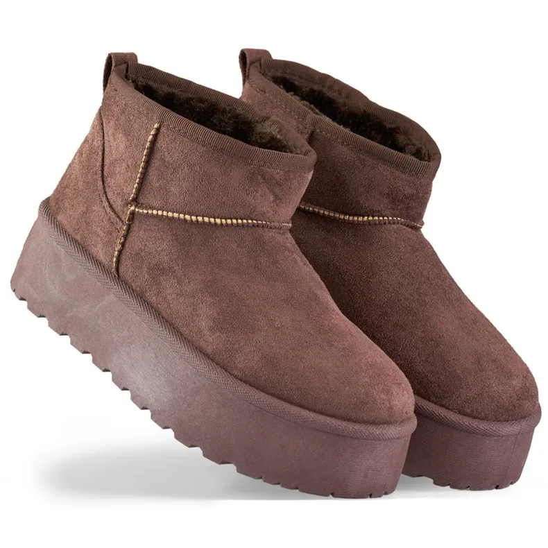 Brown snow boots with a thick sole