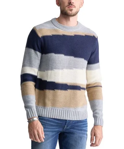 Buffalo David Bitton Men's Wollen Long Sleeve Colorblocked Crewneck Sweater