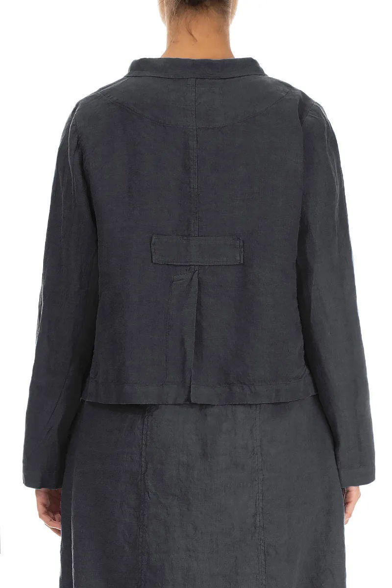 Buttoned Graphite Linen Jacket