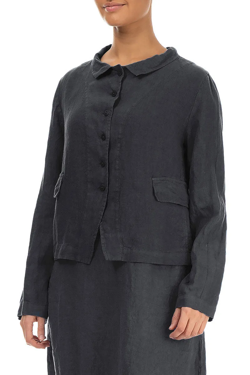 Buttoned Graphite Linen Jacket