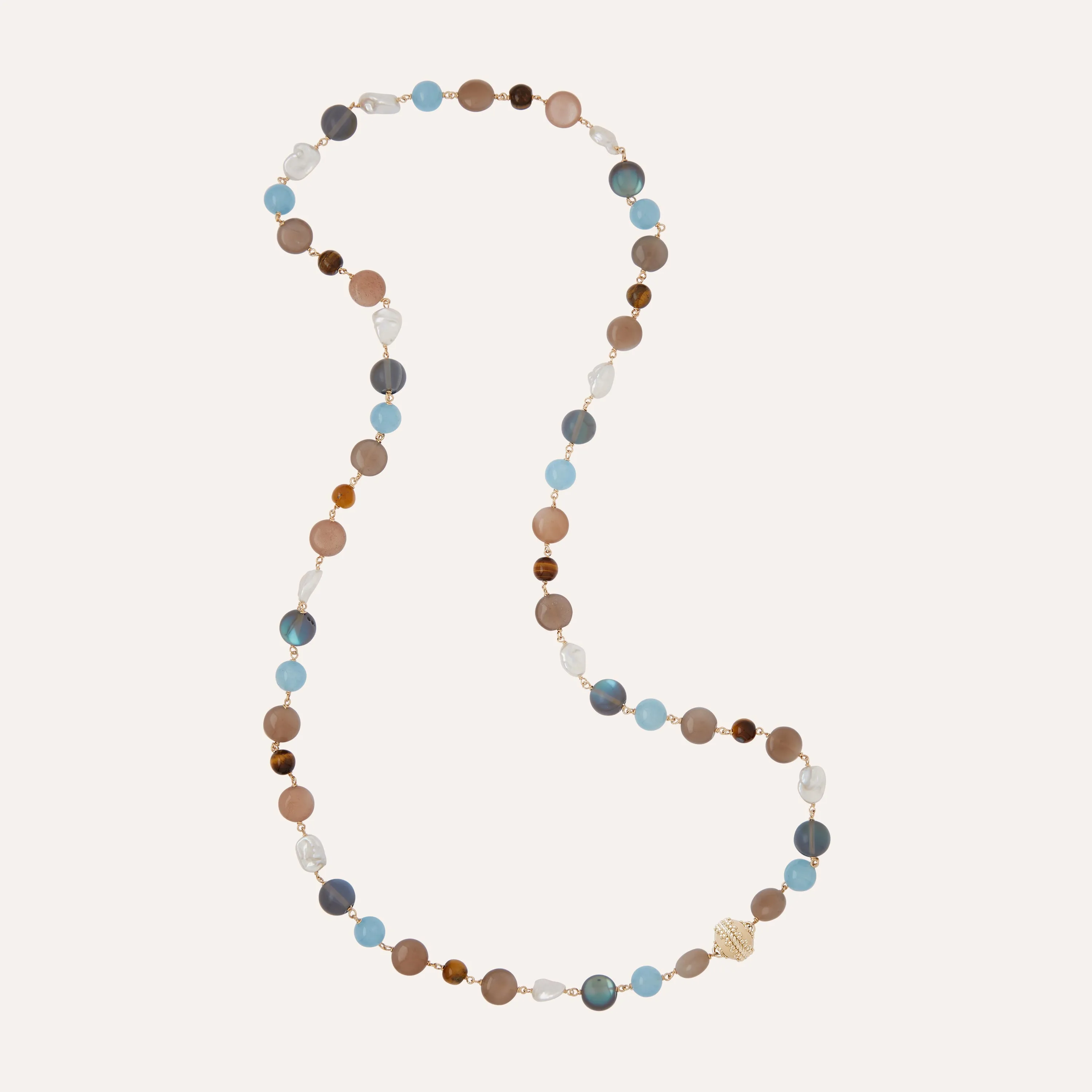 Caspian Tiger's Eye, Freshwater Pearl, and Moonstone Necklace