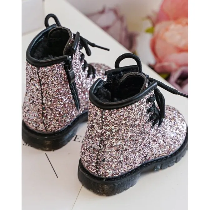 Children's Glitter Insulated Boots with Zipper, Pink Saussa