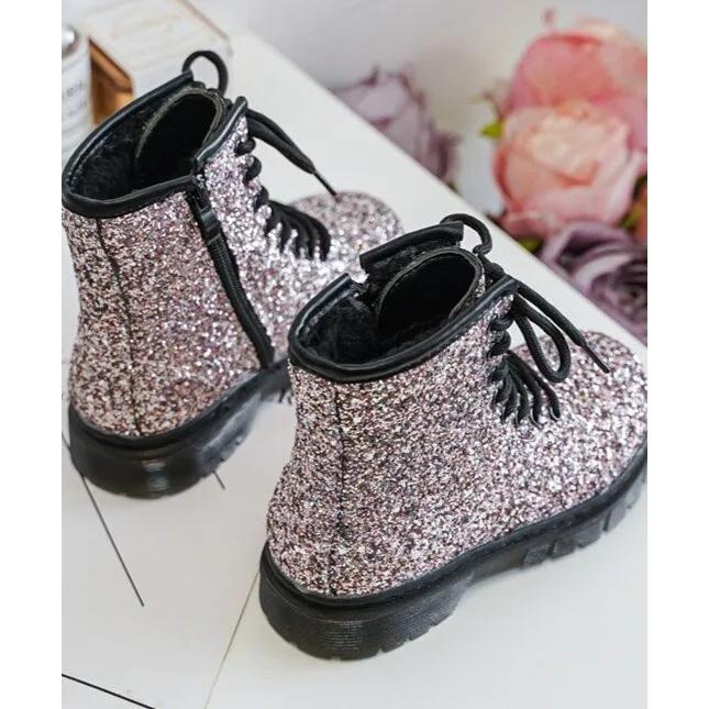 Children's Glitter Insulated Boots with Zipper, Pink Saussa